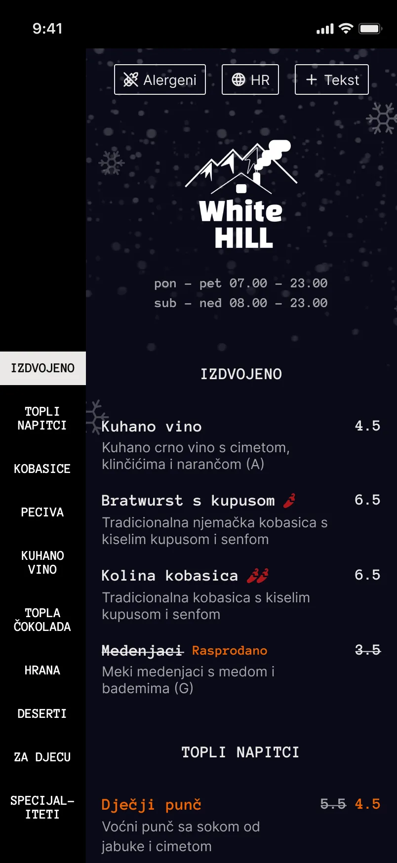 White Hill menu template